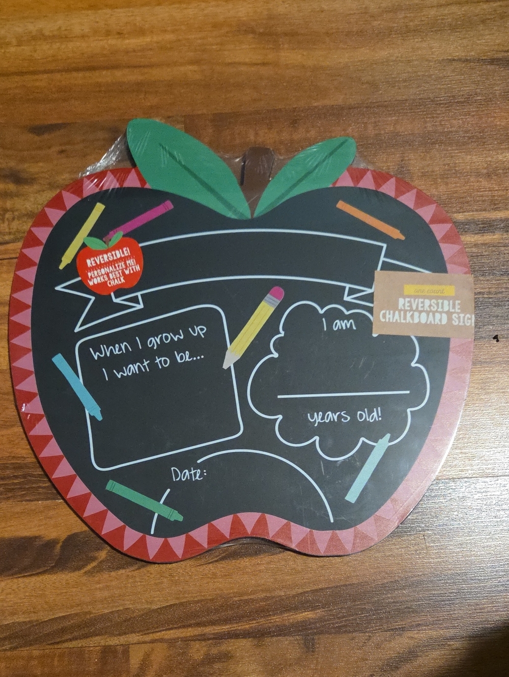 Hobby Lobby Apple Shaped Reversible Chalkboard Sign - Black, Red, Green